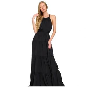 🆕 Women’s Black Sleeveless Halter Lined Maxi Dress - Size L